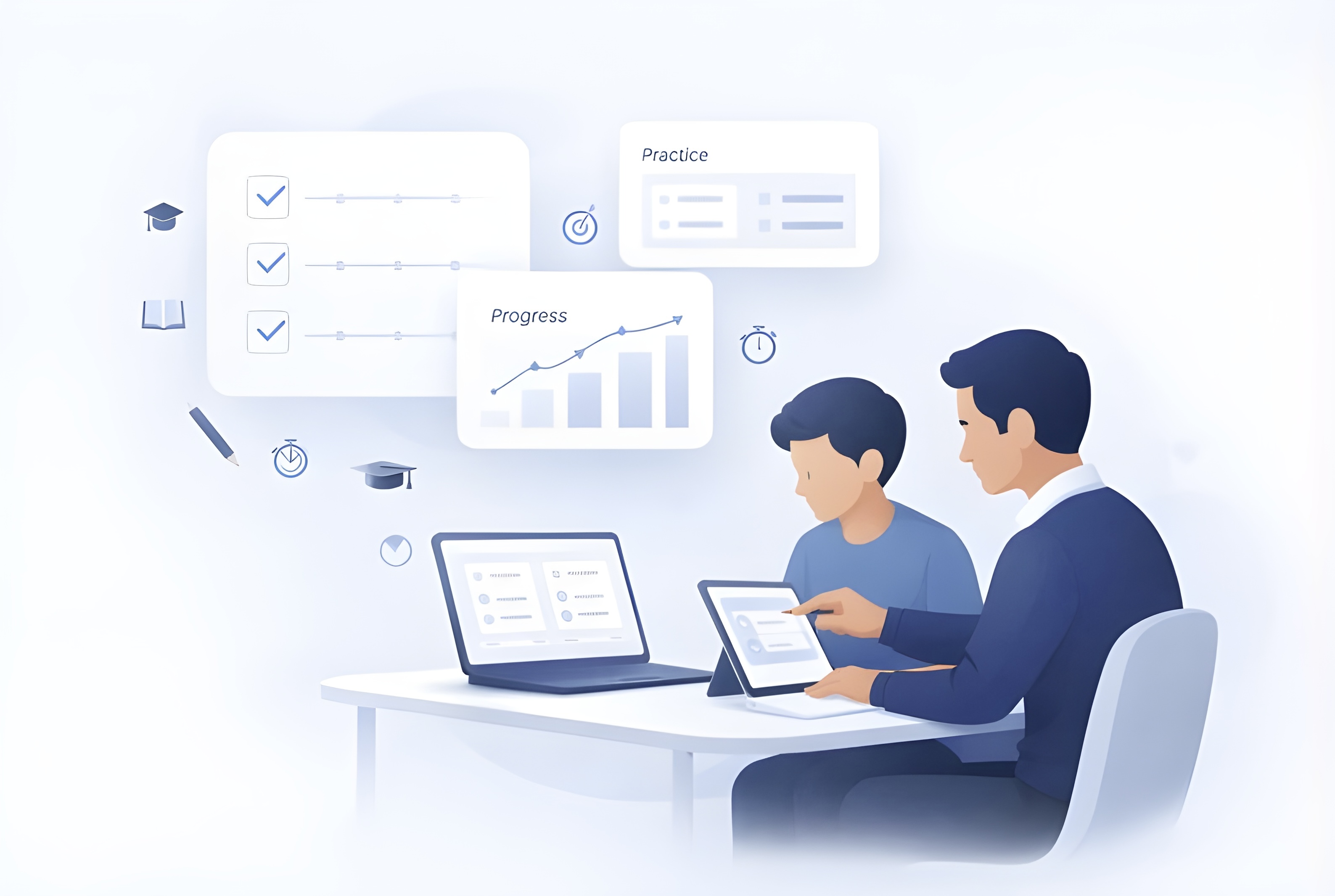 Tutor supporting a student using structured practice and progress tracking